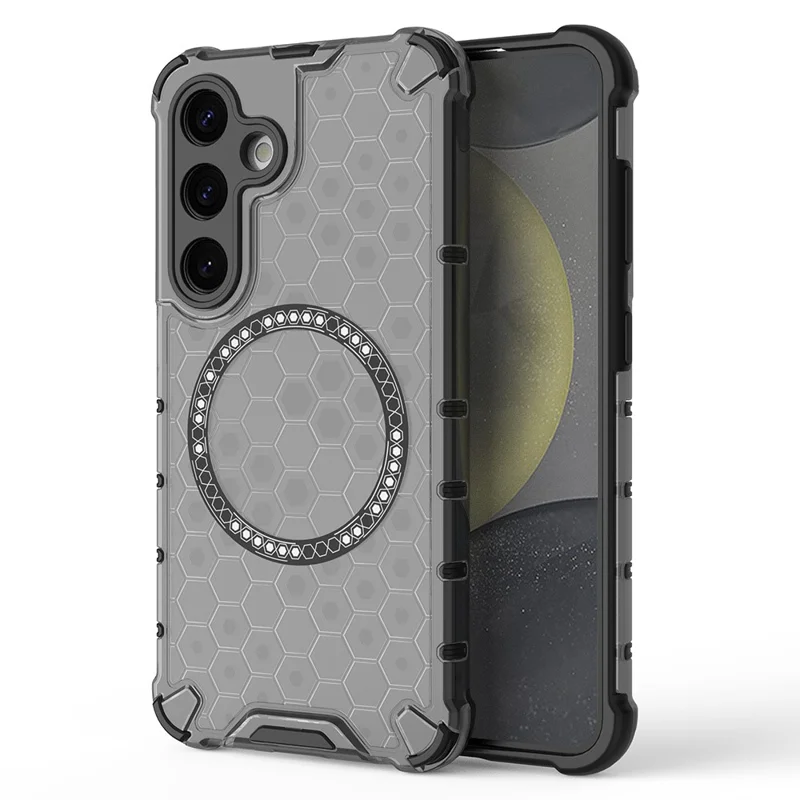 For Samsung Galaxy S25 Magnetic Case Honeycomb Design TPU+PC Phone Cover - Grey