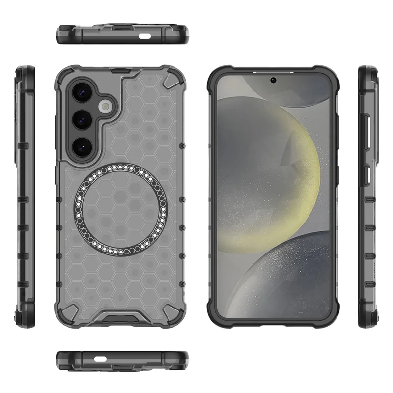 For Samsung Galaxy S25 Magnetic Case Honeycomb Design TPU+PC Phone Cover - Grey