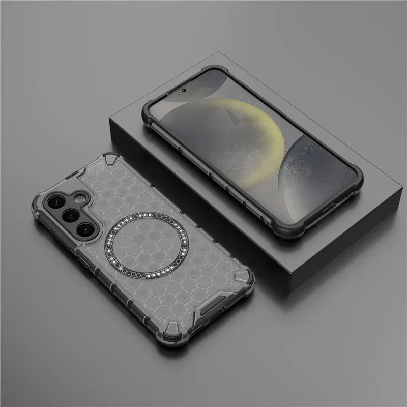 For Samsung Galaxy S25 Magnetic Case Honeycomb Design TPU+PC Phone Cover - Grey