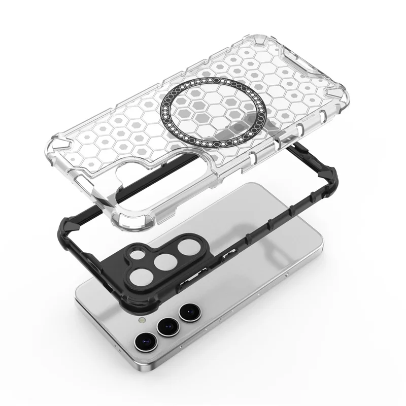 For Samsung Galaxy S25 Magnetic Case Honeycomb Design TPU+PC Phone Cover - Grey
