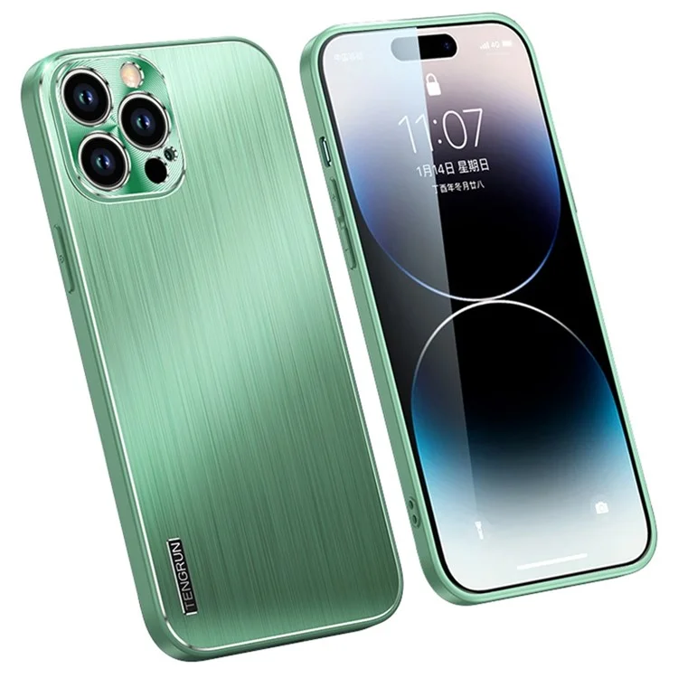 Custodia Protettiva Spazzolata Per Iphone 14 Pro TPU + Metal Back Telefono Copertina Anti-caduta - Verde