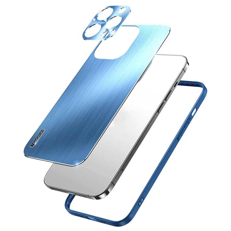 Brushed Protective Case for iPhone 14 Pro TPU + Metal Back Phone Case Anti-Fall Shockproof Cover - Purple