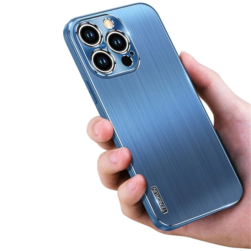 Brushed Protective Case for iPhone 14 Pro TPU + Metal Back Phone Case Anti-Fall Shockproof Cover - Purple