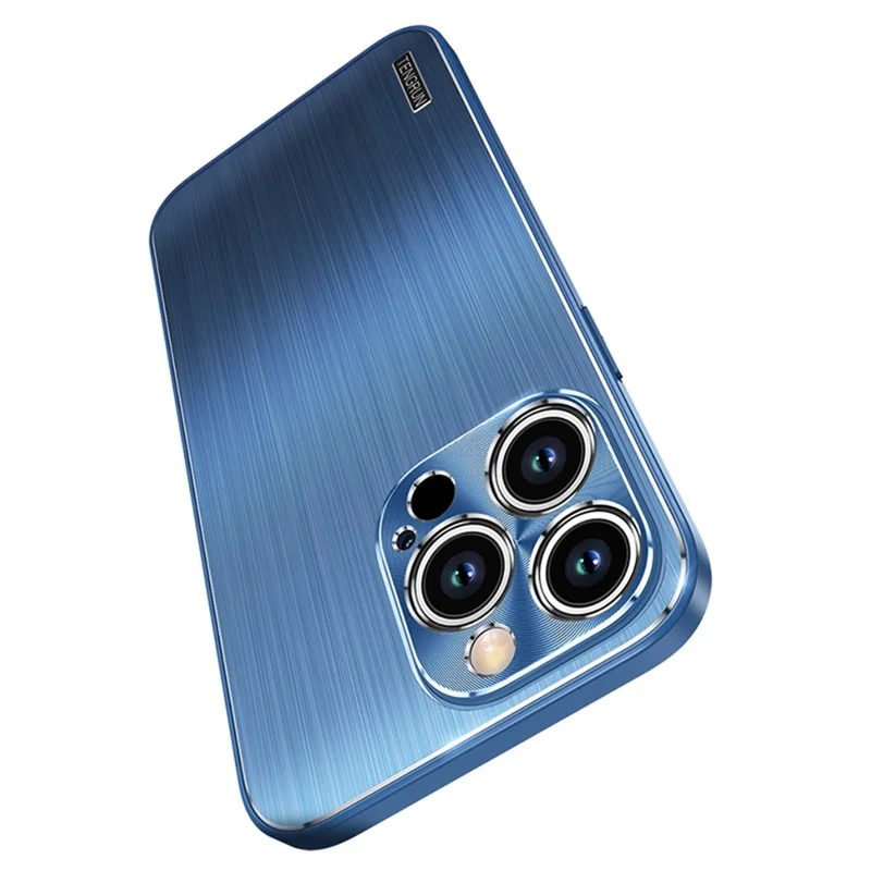 Brushed Protective Case for iPhone 14 Pro TPU + Metal Back Phone Case Anti-Fall Shockproof Cover - Purple