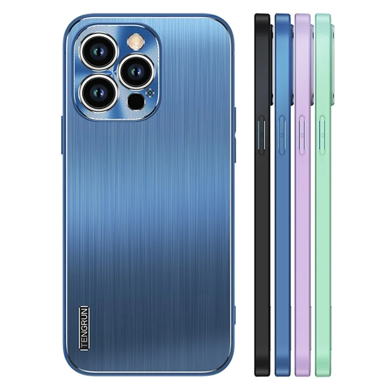 Brushed Protective Case for iPhone 14 Pro TPU + Metal Back Phone Case Anti-Fall Shockproof Cover - Purple