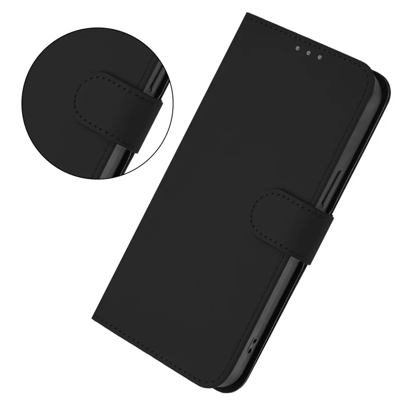 For Samsung Galaxy S24 FE Case Solid Color Wallet Leather Phone Cover with Strap - Black