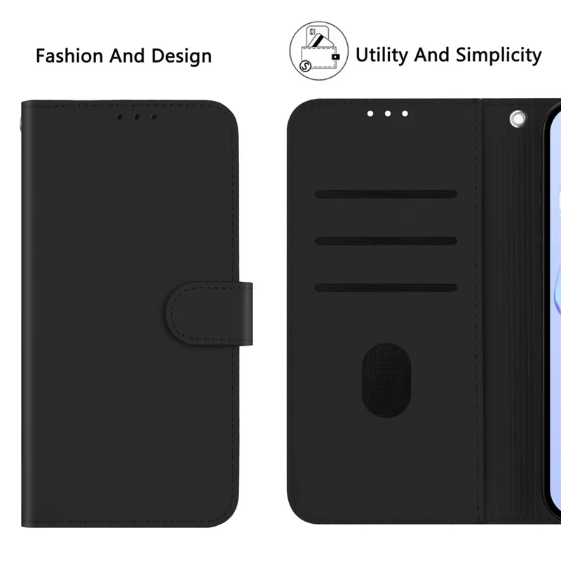 For Samsung Galaxy S24 FE Case Solid Color Wallet Leather Phone Cover with Strap - Black