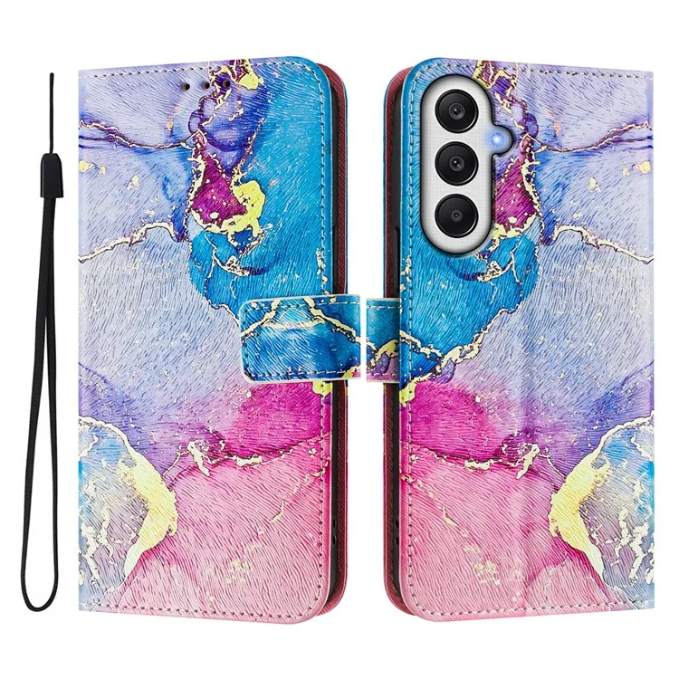 For Samsung Galaxy S24 FE Leather Case Pattern Printing Wallet Phone Cover with Strap - Multicolor Marble