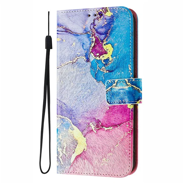 For Samsung Galaxy S24 FE Leather Case Pattern Printing Wallet Phone Cover with Strap - Multicolor Marble