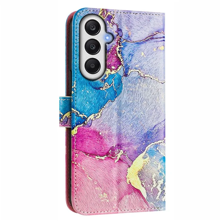 For Samsung Galaxy S24 FE Leather Case Pattern Printing Wallet Phone Cover with Strap - Multicolor Marble