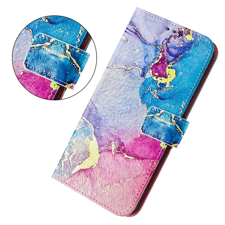 For Samsung Galaxy S24 FE Leather Case Pattern Printing Wallet Phone Cover with Strap - Multicolor Marble