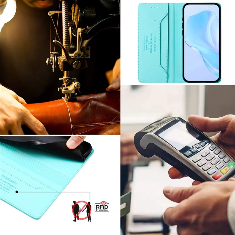 RINACASIS RC01 Lederhülle für Samsung Galaxy S24 FE mit RFID-Blockierung, magnetischem Verschluss - Minzgrün