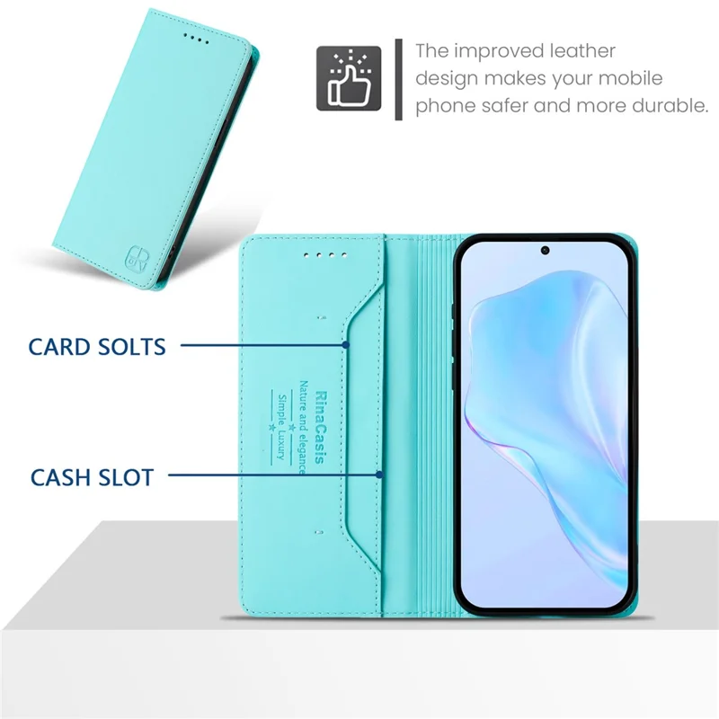 RINACASIS RC01 Lederhülle für Samsung Galaxy S24 FE mit RFID-Blockierung, magnetischem Verschluss - Minzgrün