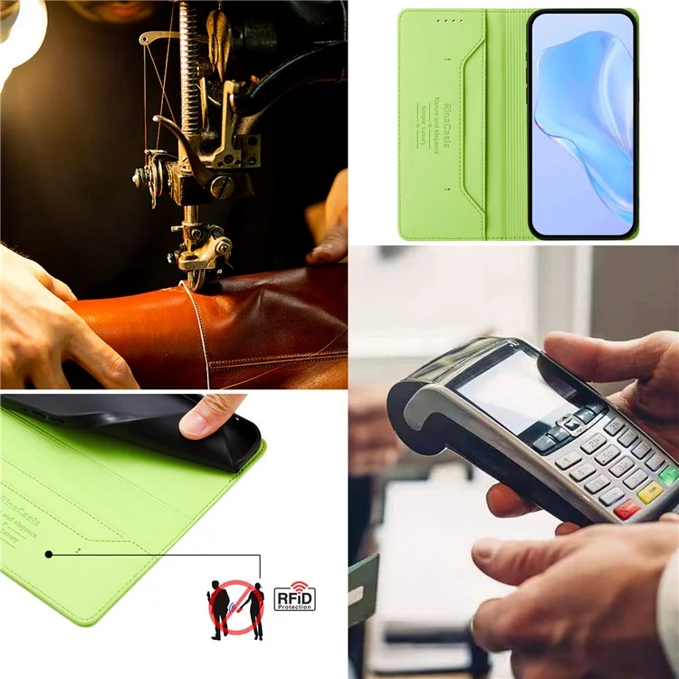 RINACASIS RC01 Lederetui für Samsung Galaxy S24 FE mit RFID-Blockierung, Magnetverschluss - Grün