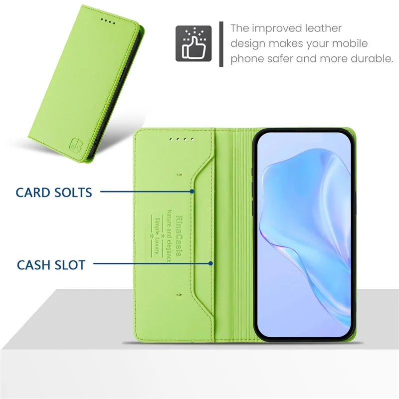RINACASIS RC01 Lederetui für Samsung Galaxy S24 FE mit RFID-Blockierung, Magnetverschluss - Grün
