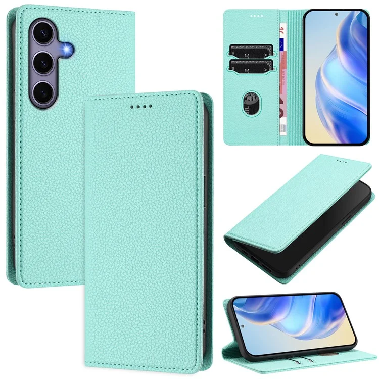 Für Samsung Galaxy S25 / S24 Brieftaschenhülle RFID-blockierende Litchitextur-Lederhülle - Mintgrün