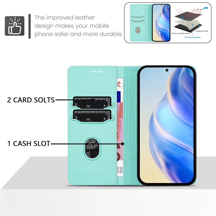 Für Samsung Galaxy S25 / S24 Brieftaschenhülle RFID-blockierende Litchitextur-Lederhülle - Mintgrün