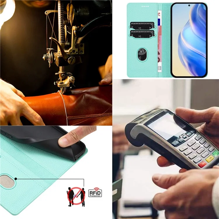 Für Samsung Galaxy S25 / S24 Brieftaschenhülle RFID-blockierende Litchitextur-Lederhülle - Mintgrün