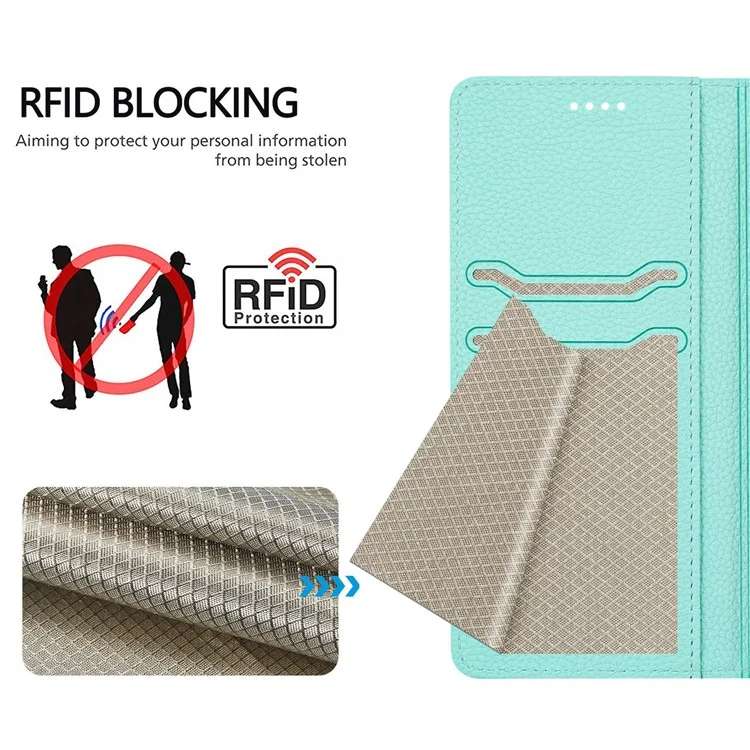 Für Samsung Galaxy S25 / S24 Brieftaschenhülle RFID-blockierende Litchitextur-Lederhülle - Mintgrün