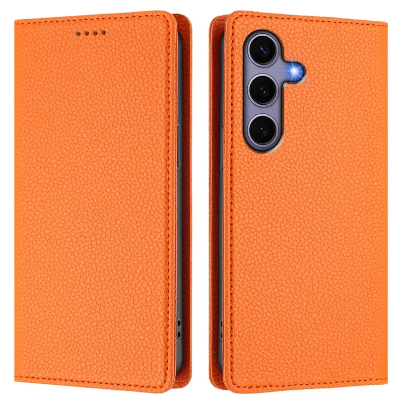 For Samsung Galaxy S25 / S24 Wallet Case RFID Blocking Litchi Texture Leather Mobile Cover - Orange