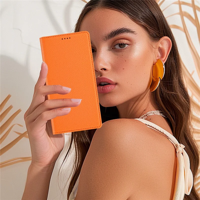 For Samsung Galaxy S25 / S24 Wallet Case RFID Blocking Litchi Texture Leather Mobile Cover - Orange