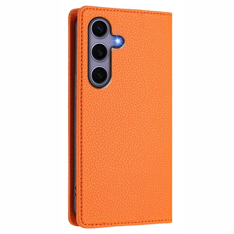 For Samsung Galaxy S25 / S24 Wallet Case RFID Blocking Litchi Texture Leather Mobile Cover - Orange