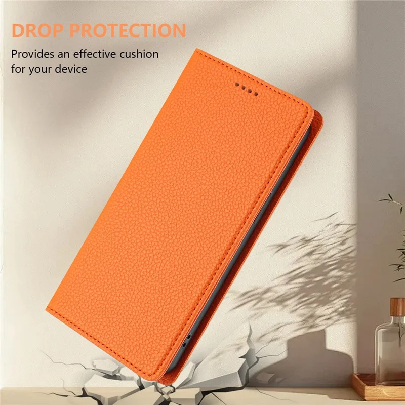 For Samsung Galaxy S25 / S24 Wallet Case RFID Blocking Litchi Texture Leather Mobile Cover - Orange