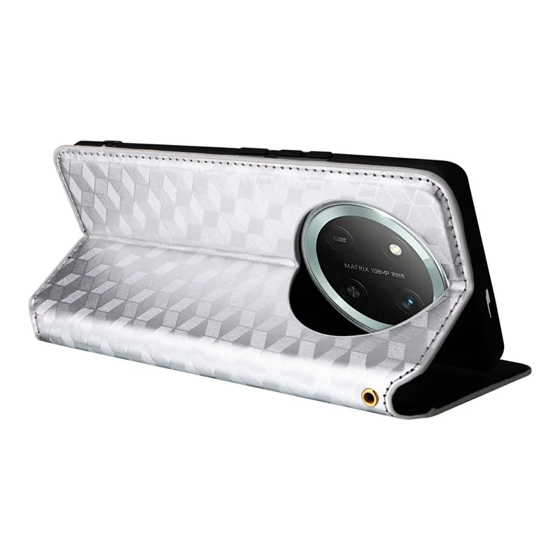 Wallet Case for Honor X9c 5G / Magic7 Lite 5G / X60 Pro 5G Rhombus Imprinted Leather Phone Cover - Silver