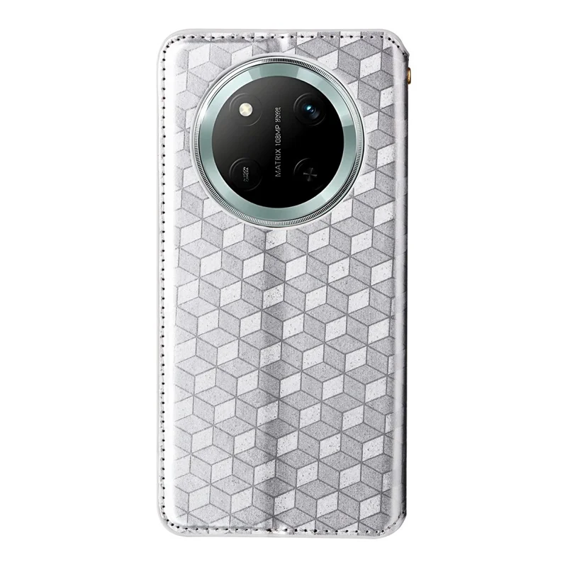 Wallet Case for Honor X9c 5G / Magic7 Lite 5G / X60 Pro 5G Rhombus Imprinted Leather Phone Cover - Silver