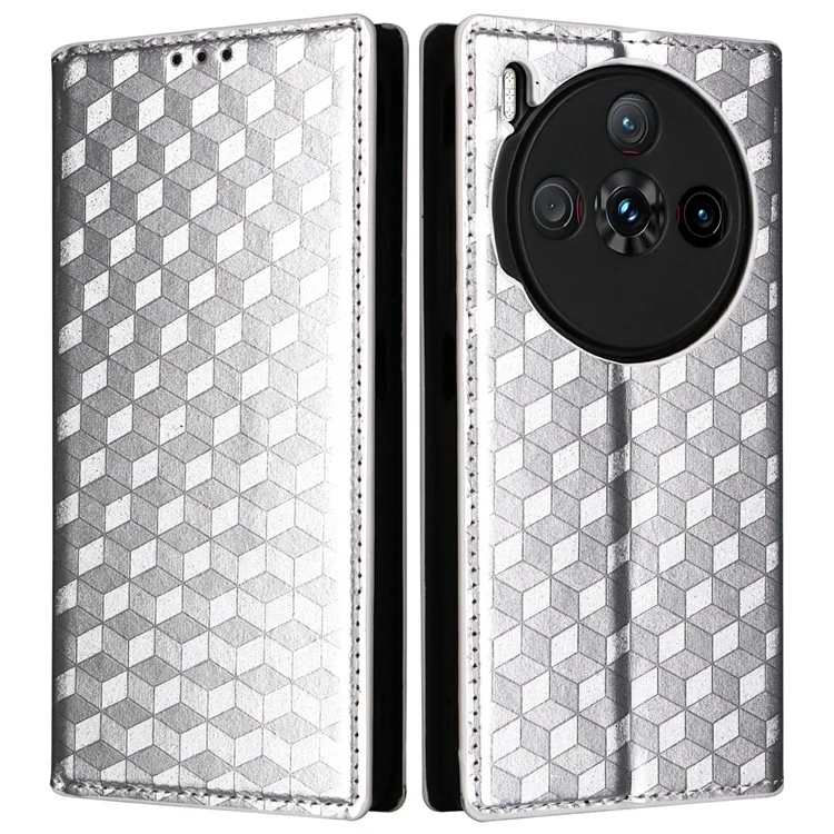 Für ZTE nubia Z60S Pro 5G Wallet Case Rhombus eingeprägte Leder-Handyhülle - Silber