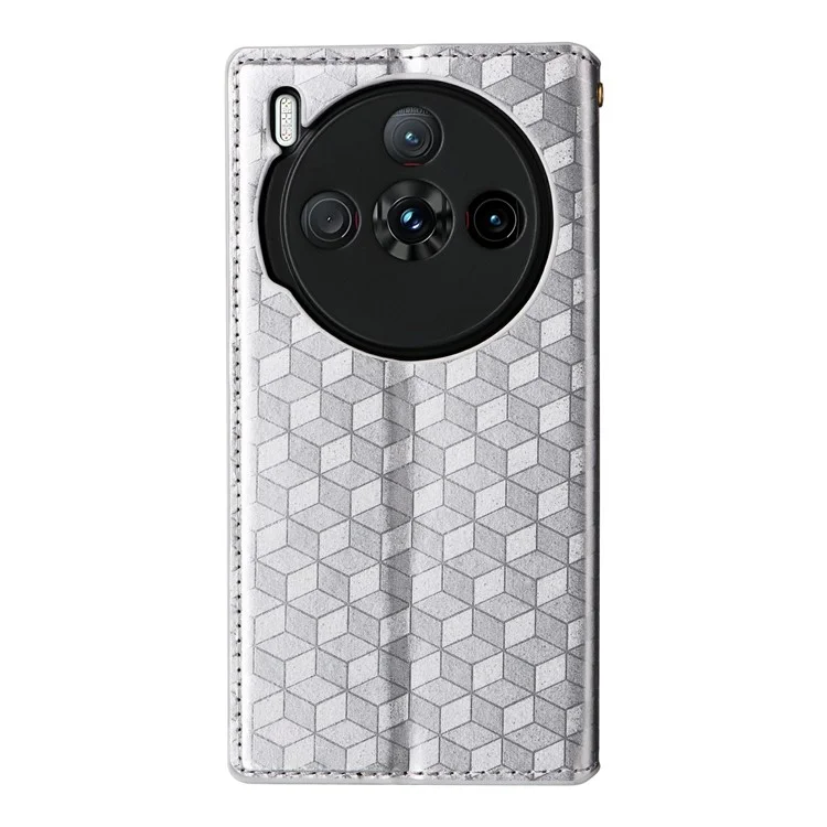 Für ZTE nubia Z60S Pro 5G Wallet Case Rhombus eingeprägte Leder-Handyhülle - Silber