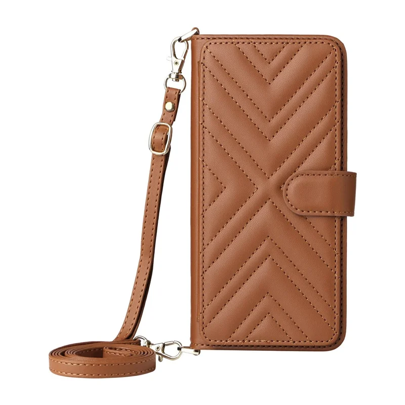 For iPhone 16 Pro Max Wallet Case with Shoulder / Wrist Strap Leather Phone Cover Stand - Brown