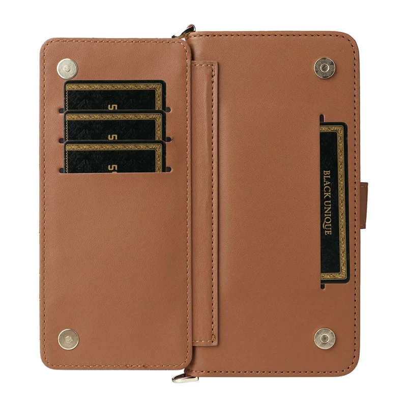 For iPhone 16 Pro Max Wallet Case with Shoulder / Wrist Strap Leather Phone Cover Stand - Brown