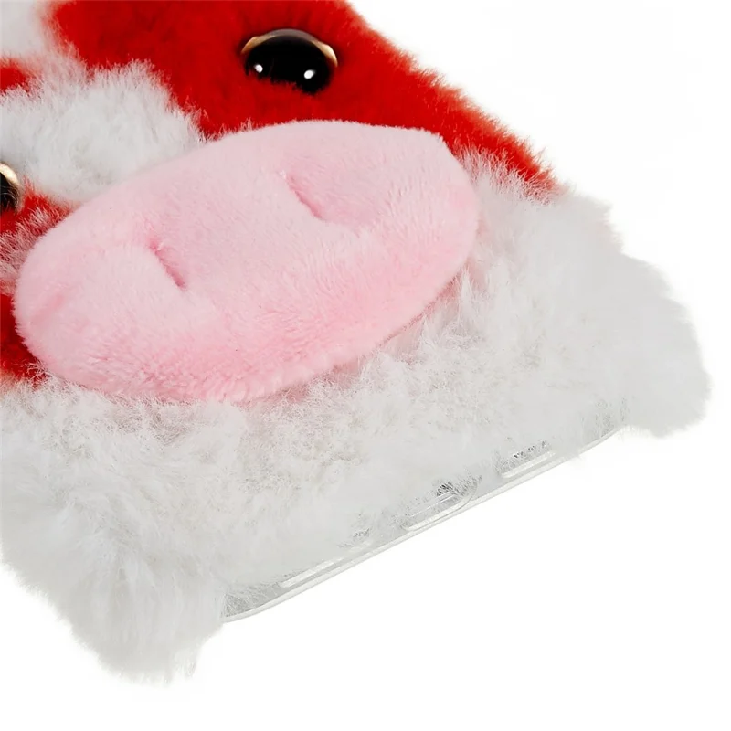 Para Iphone 14 Plus Fofo Leite Vaca ou Orelha de Inverno Peludo Capa Macia e Anti-arranha do Inverno. - Vermelho