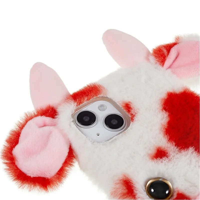 Para Iphone 14 Plus Fofo Leite Vaca ou Orelha de Inverno Peludo Capa Macia e Anti-arranha do Inverno. - Vermelho