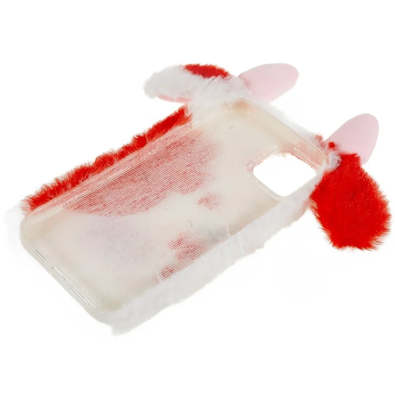 Para Iphone 14 Plus Fofo Leite Vaca ou Orelha de Inverno Peludo Capa Macia e Anti-arranha do Inverno. - Vermelho