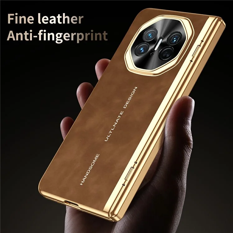 Для Huawei Mate X5 Чехол для телефона с закаленной стеклянной пленкой Electroplating Leather+PC Mobile Cover - Коричневый