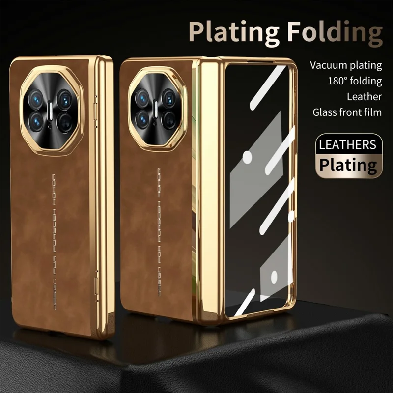 For Huawei Mate X5 Phone Case with Tempered Glass Film Electroplating Leather+PC Mobile Cover - Grey