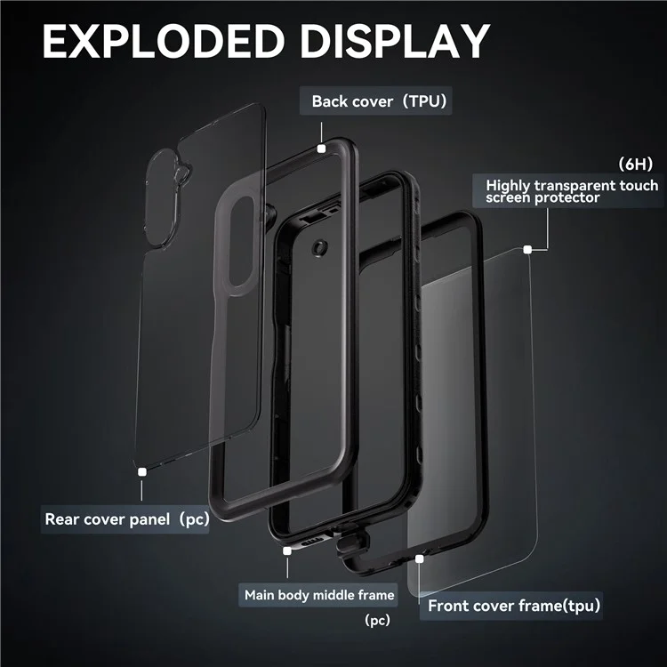 Coque REDPEPPER pour Samsung Galaxy A16 5G / 4G IP68 étanche PC+TPU - Noire