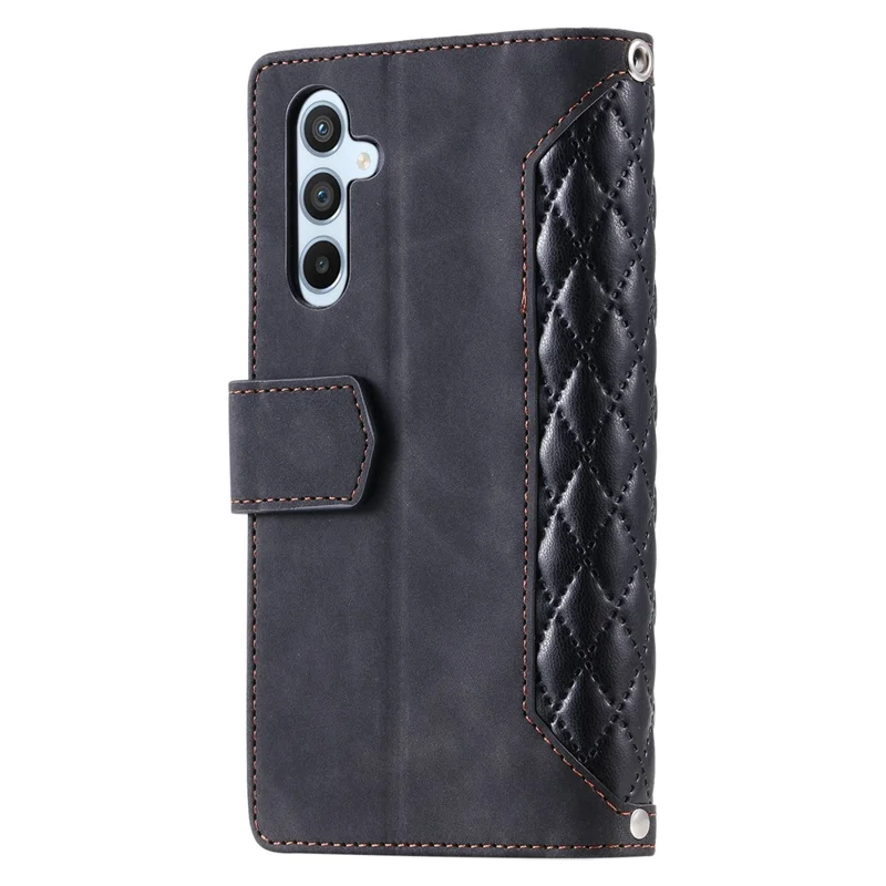 Style 005 For Samsung Galaxy A56 5G Wallet Case Rhombus Stitching Line PU Leather Phone Cover - Black