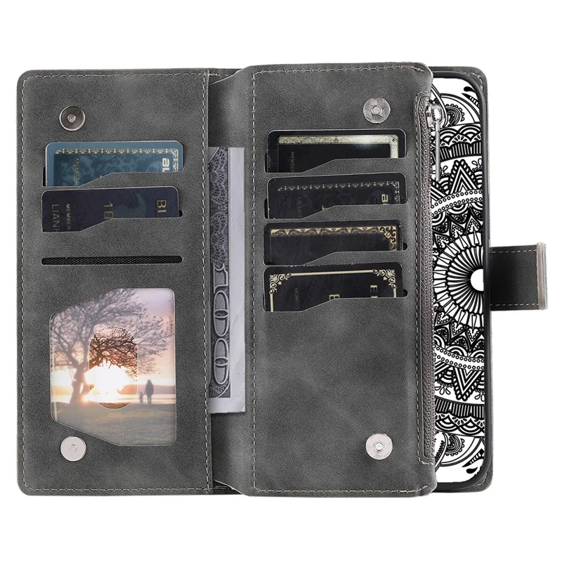 Style 006 For Samsung Galaxy A56 5G Wallet Case PU Leather Phone Cover Mandala Flower Pattern - Grey