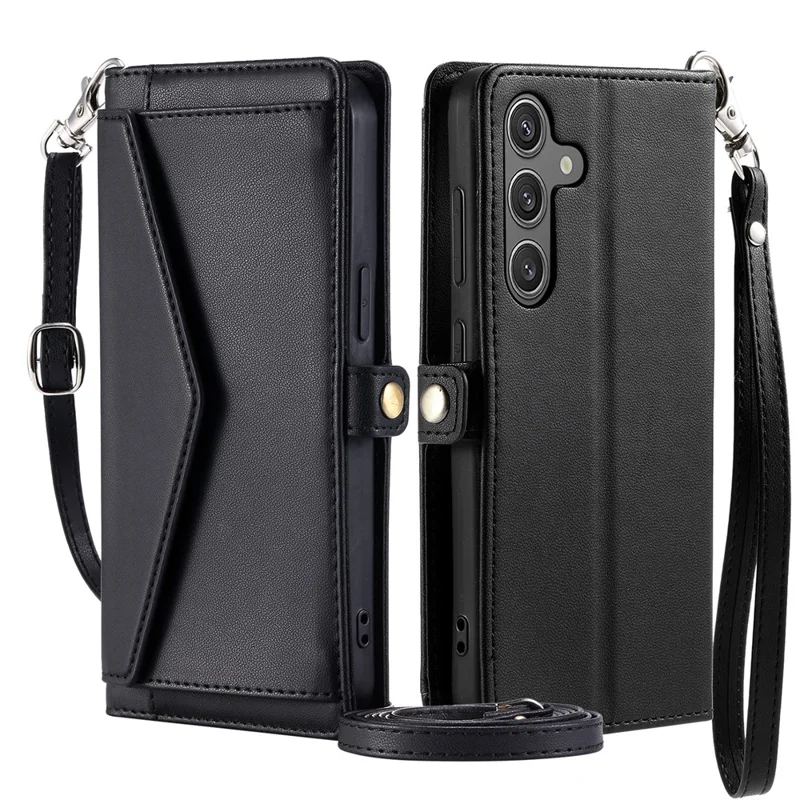 For Samsung Galaxy A56 5G Leather Case Wallet Stand Phone Cover with Straps - Black