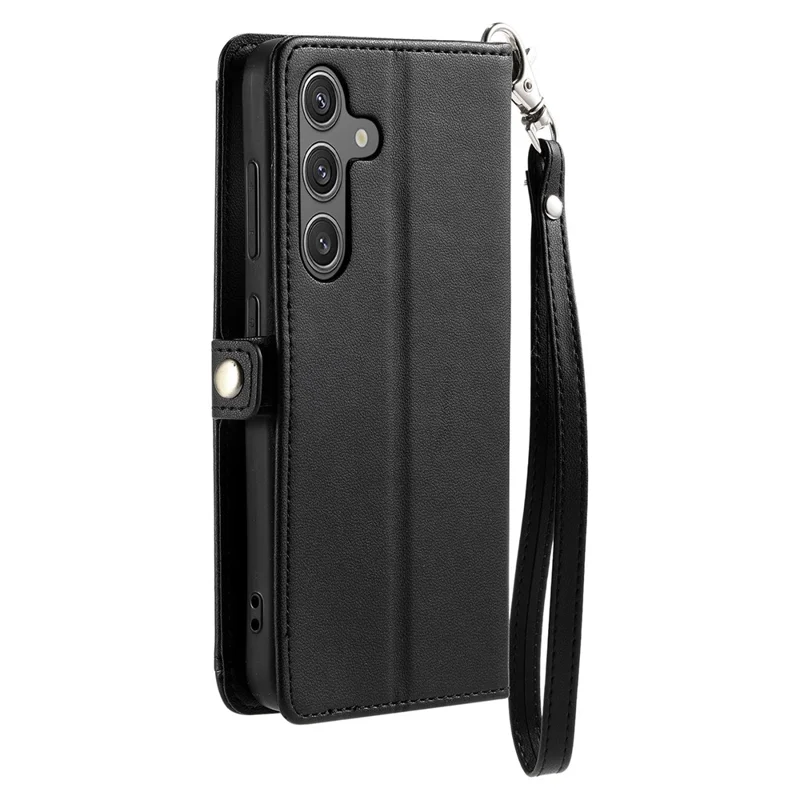 For Samsung Galaxy A56 5G Leather Case Wallet Stand Phone Cover with Straps - Black