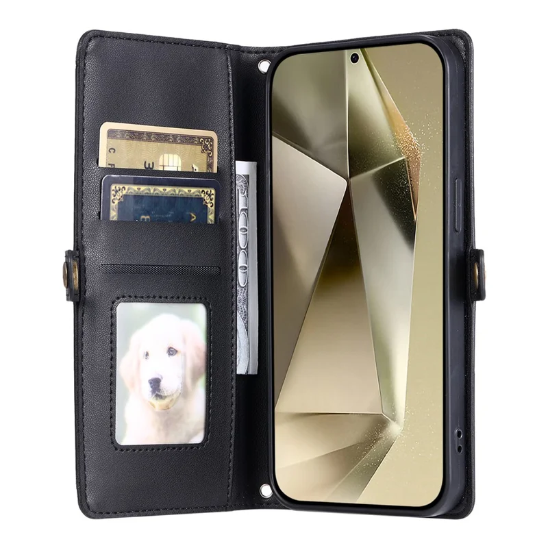 For Samsung Galaxy A56 5G Leather Case Wallet Stand Phone Cover with Straps - Black