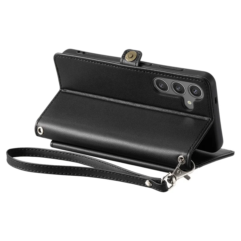 For Samsung Galaxy A56 5G Leather Case Wallet Stand Phone Cover with Straps - Black