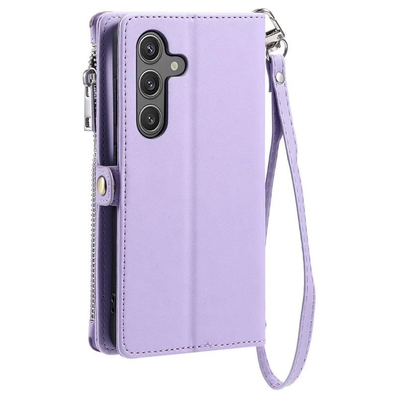 015 Style For Samsung Galaxy A56 5G Case TPU+PU Leather Wallet Phone Cover with Straps - Purple