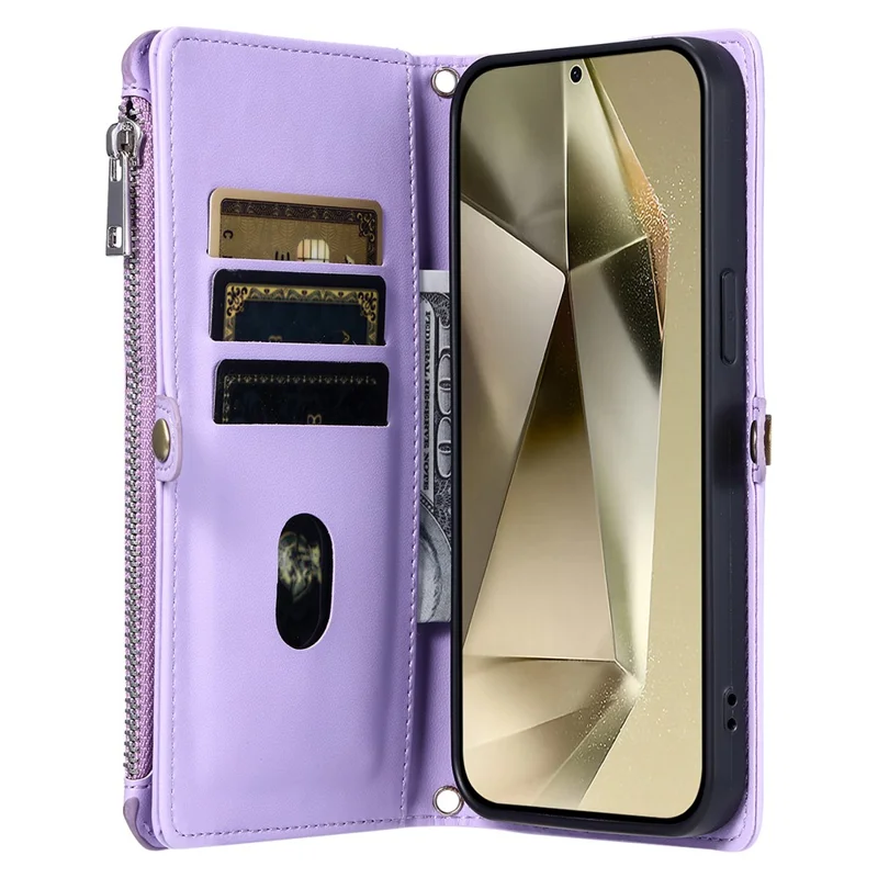 015 Style For Samsung Galaxy A56 5G Case TPU+PU Leather Wallet Phone Cover with Straps - Purple