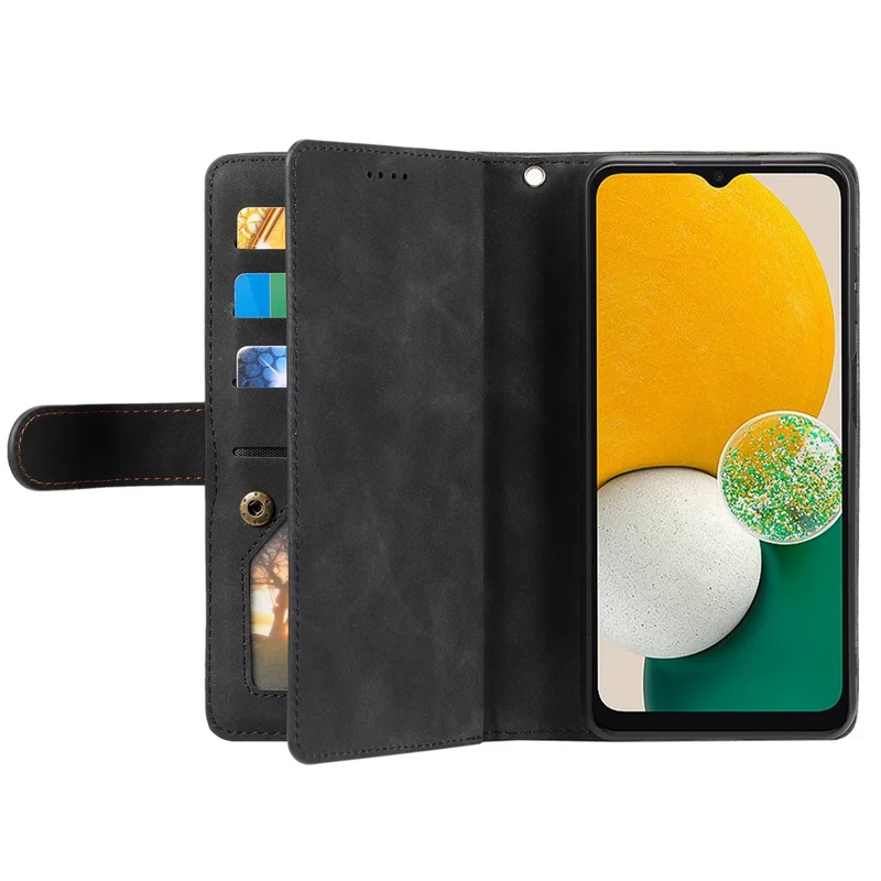 For Samsung Galaxy A56 5G Case PU Leather Phone Cover with Zipper Wallet 9 Card Slots - Black