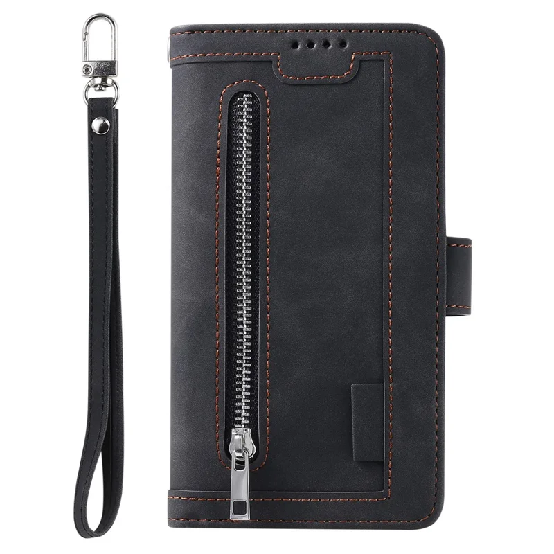 For Samsung Galaxy A56 5G Case PU Leather Phone Cover with Zipper Wallet 9 Card Slots - Black