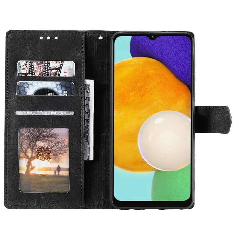 For Samsung Galaxy A56 5G Leather Case Splicing Stitching Wallet Stand Phone Cover with Strap - Black